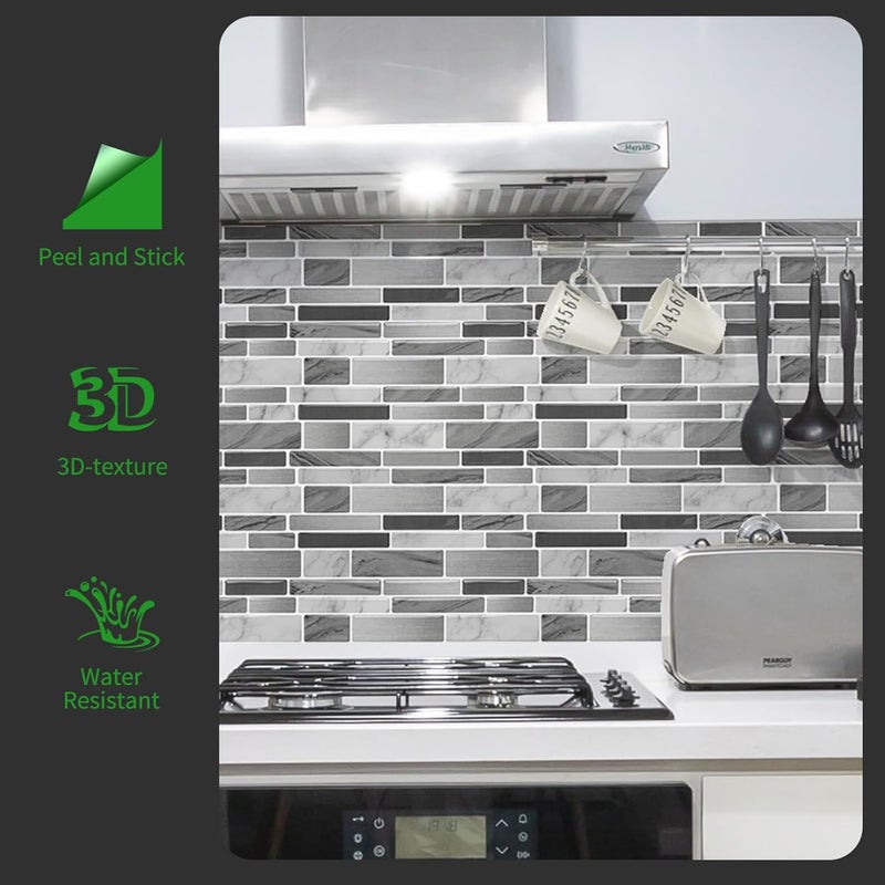 LONGKING Peel and Stick Backsplash Tile for Kitchen, Stick on Tile on Wall, Bathroom (Grey Marbling) - Image 2